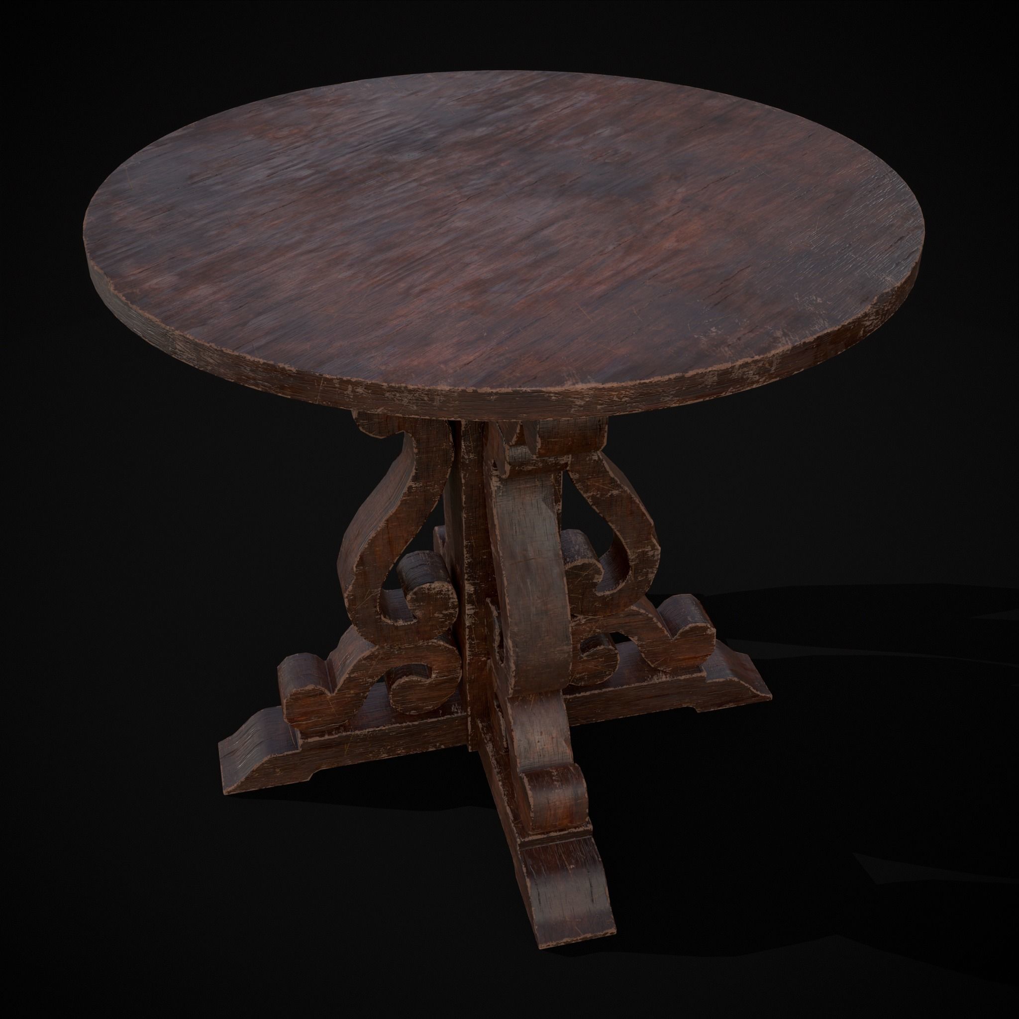 Mahogany Medieval Antique Round Table Low-poly 3D model_9