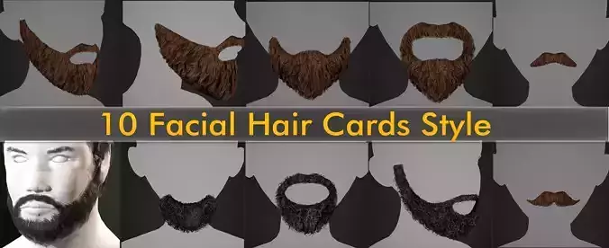10 Facial Hair Cards Style 3D Model Collection