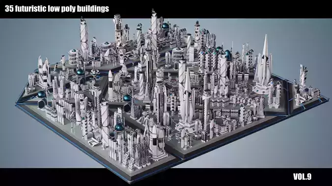 35 Futuristic Buildings VOL 9 Low-poly 3D model