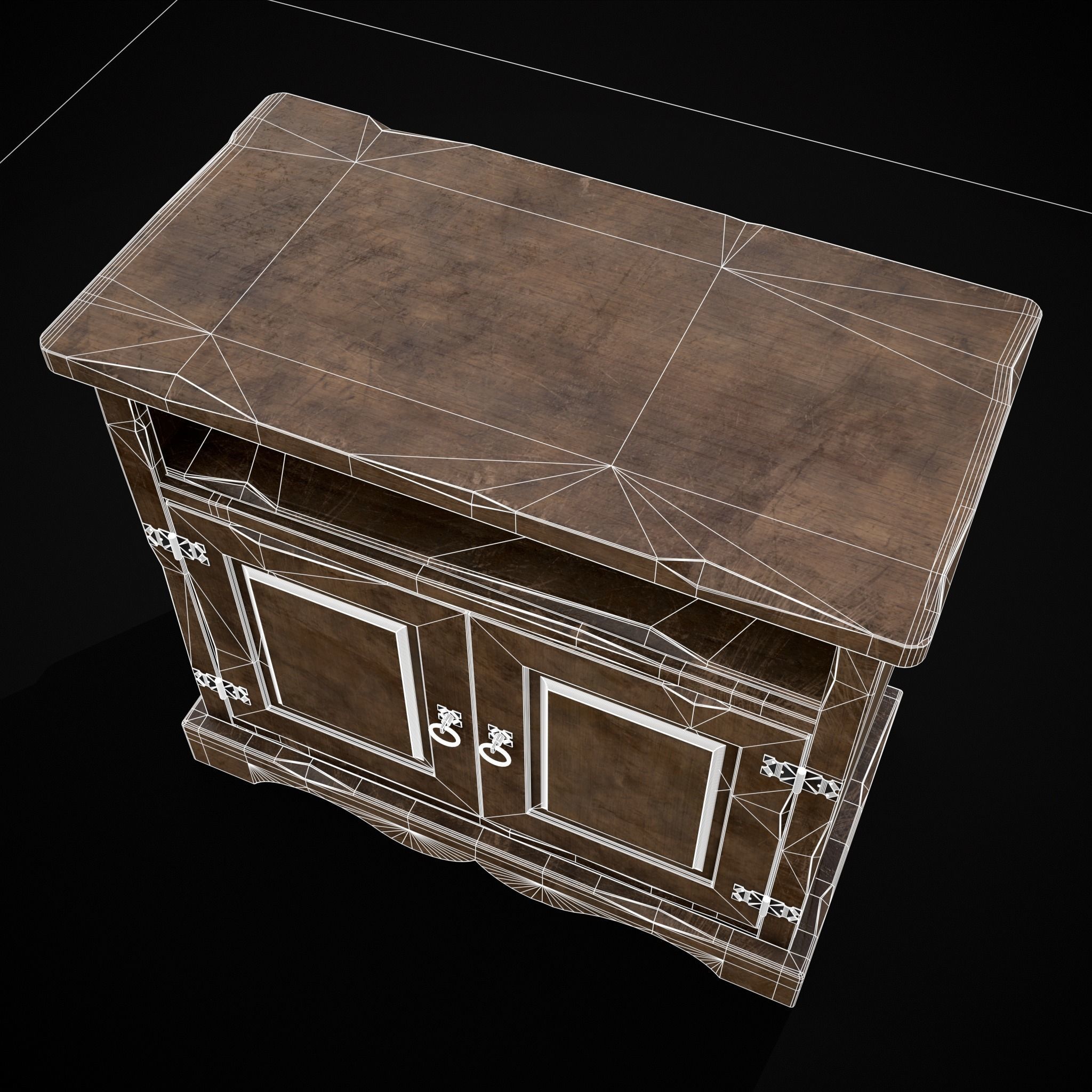 Medieval Antique Small Cabinet Low-poly 3D model_12