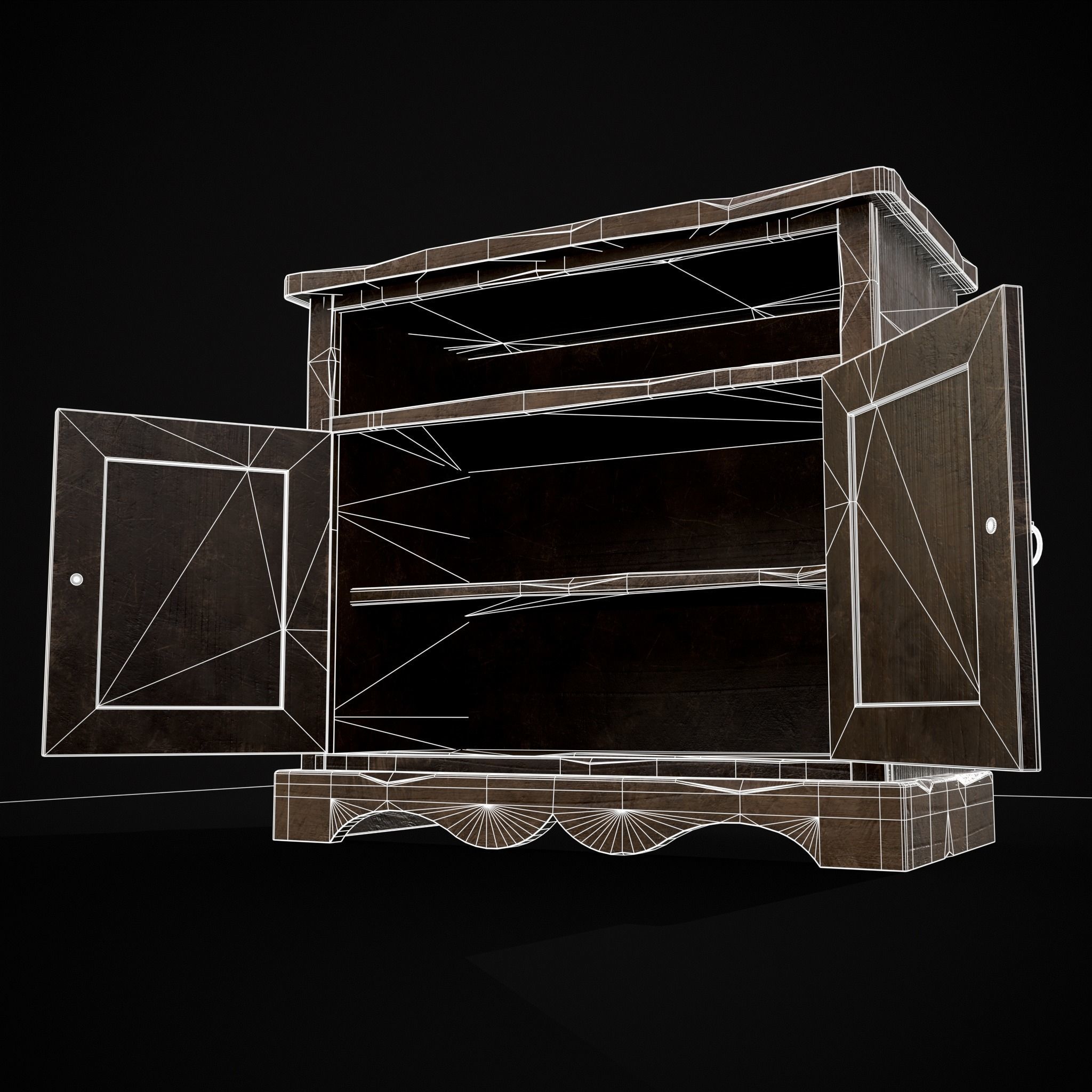 Medieval Antique Small Cabinet Low-poly 3D model_18