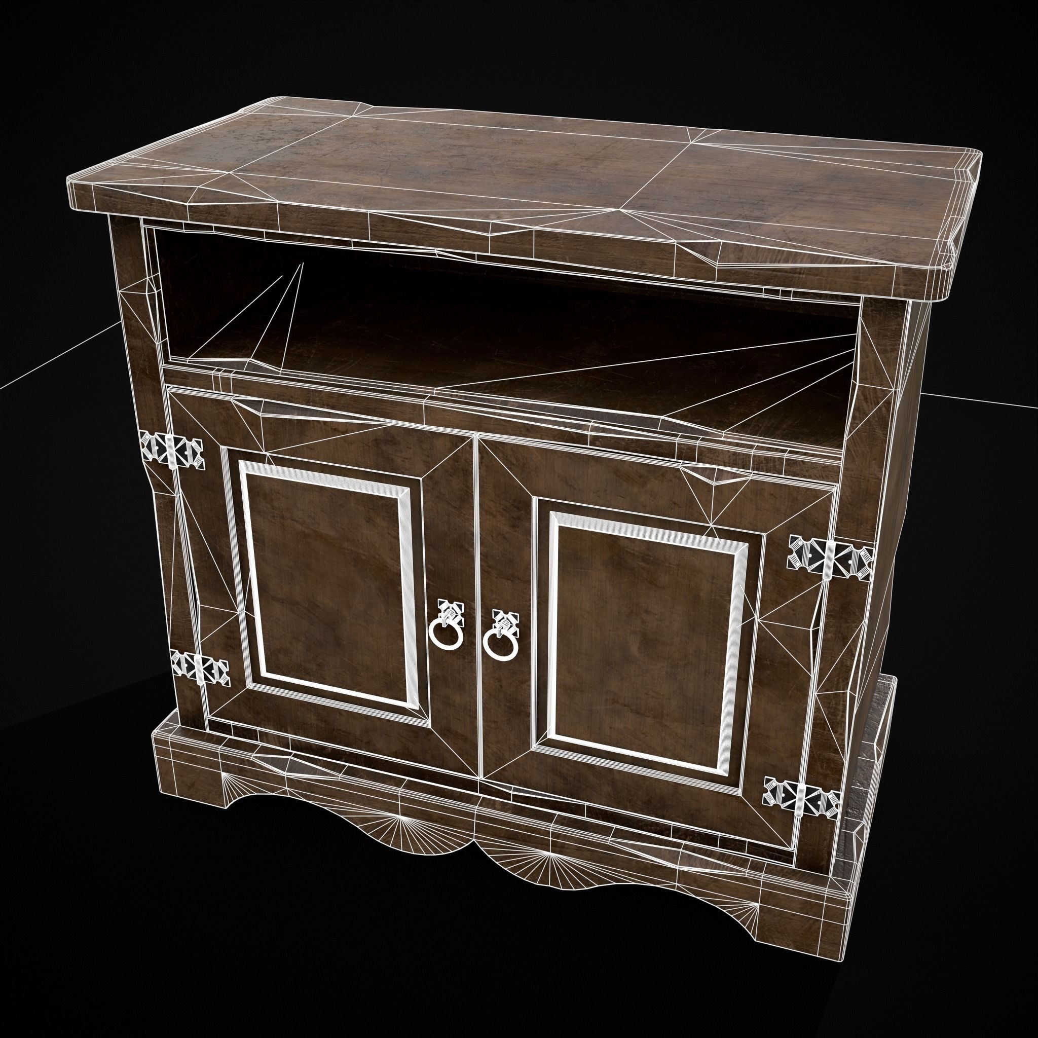 Medieval Antique Small Cabinet Low-poly 3D model_2