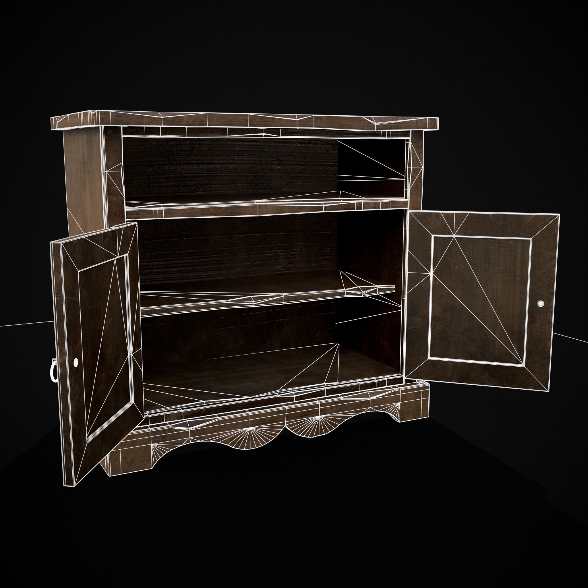 Medieval Antique Small Cabinet Low-poly 3D model_16