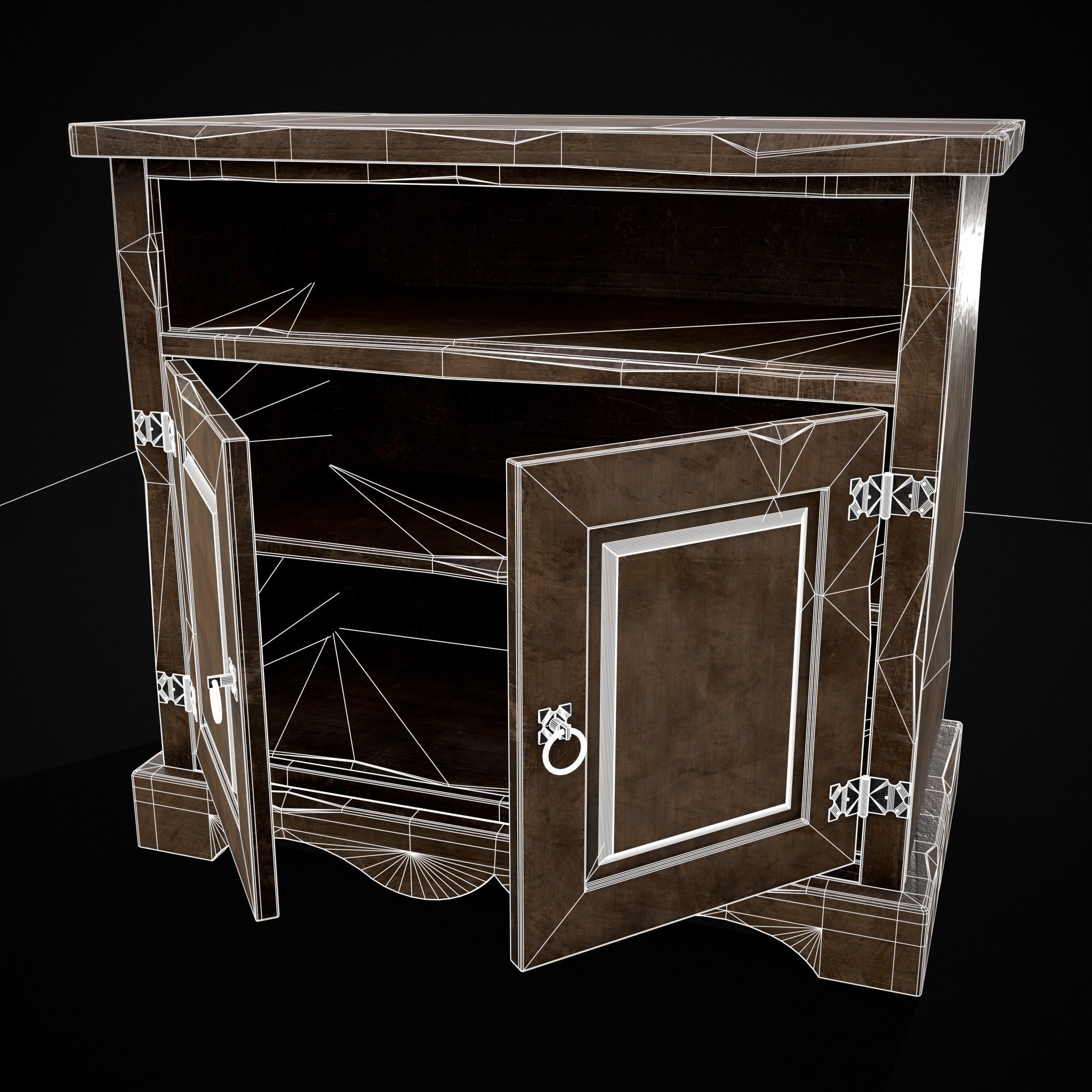 Medieval Antique Small Cabinet Low-poly 3D model_28
