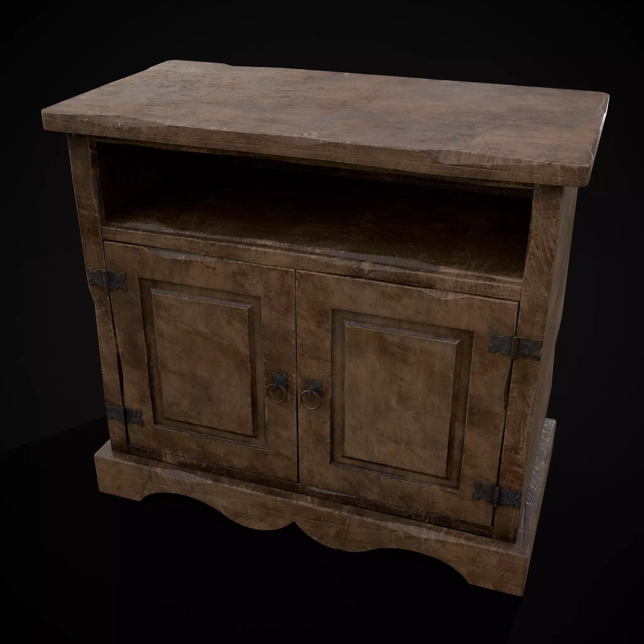Medieval Antique Small Cabinet Low-poly 3D model_0