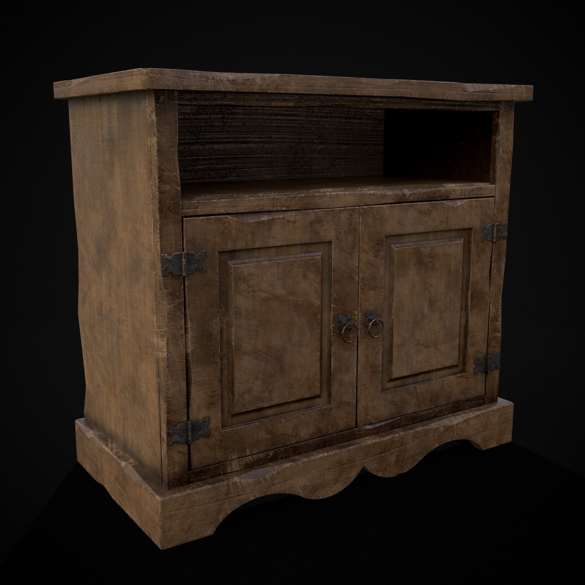Medieval Antique Small Cabinet Low-poly 3D model_3
