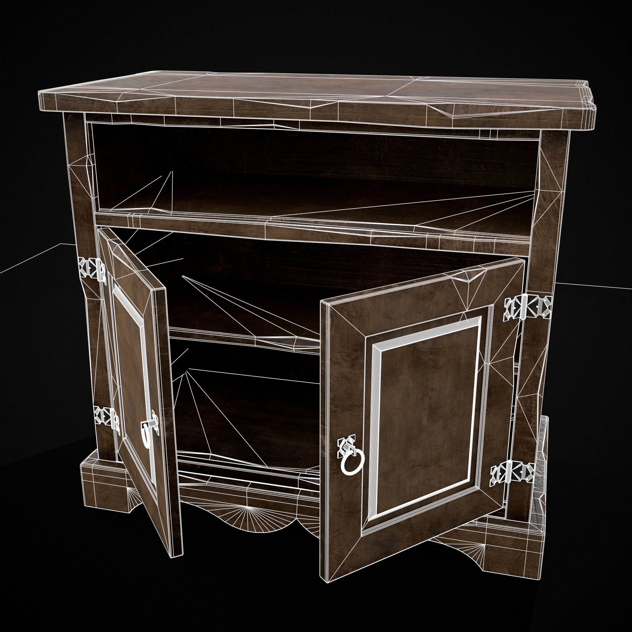 Medieval Antique Small Cabinet Low-poly 3D model_22