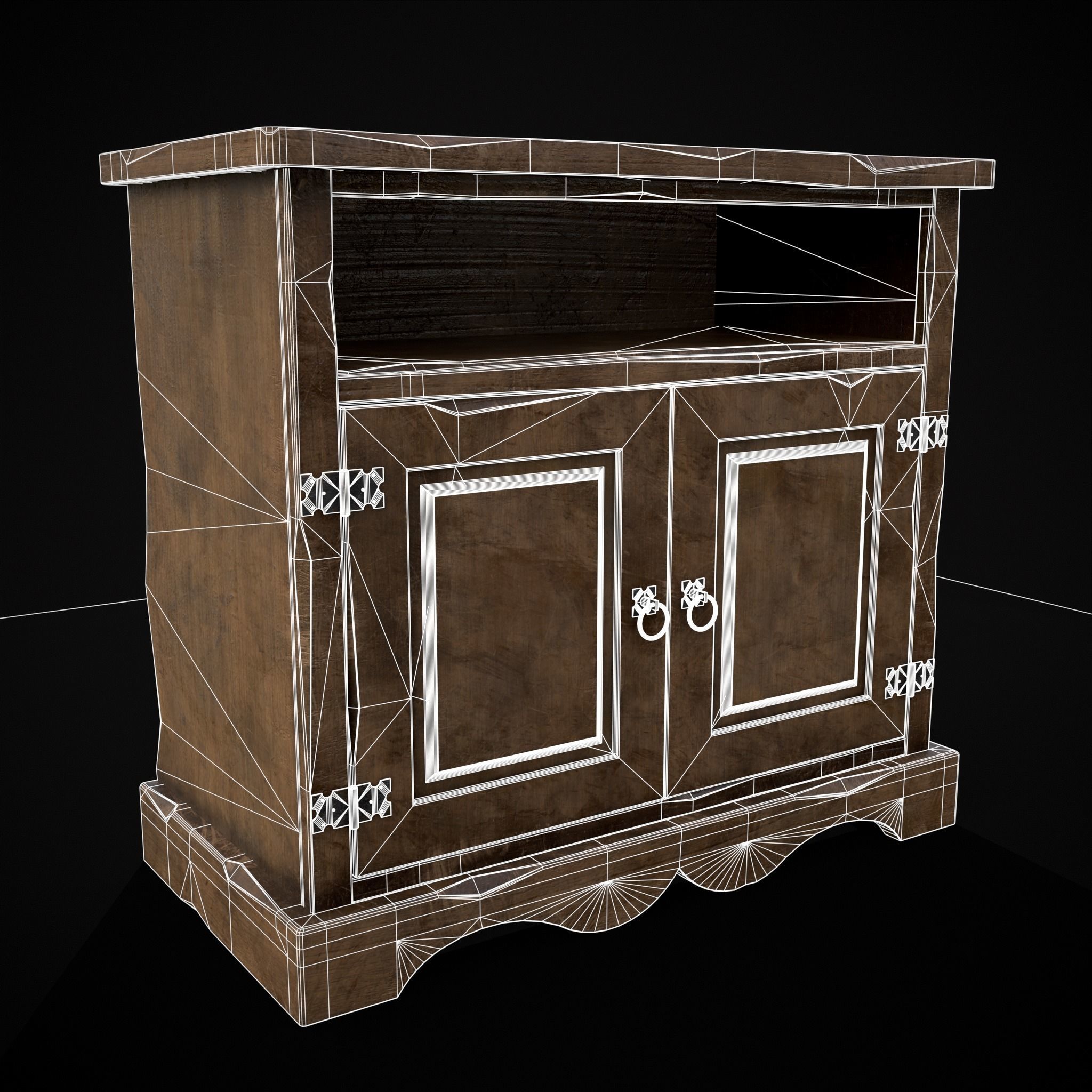 Medieval Antique Small Cabinet Low-poly 3D model_4