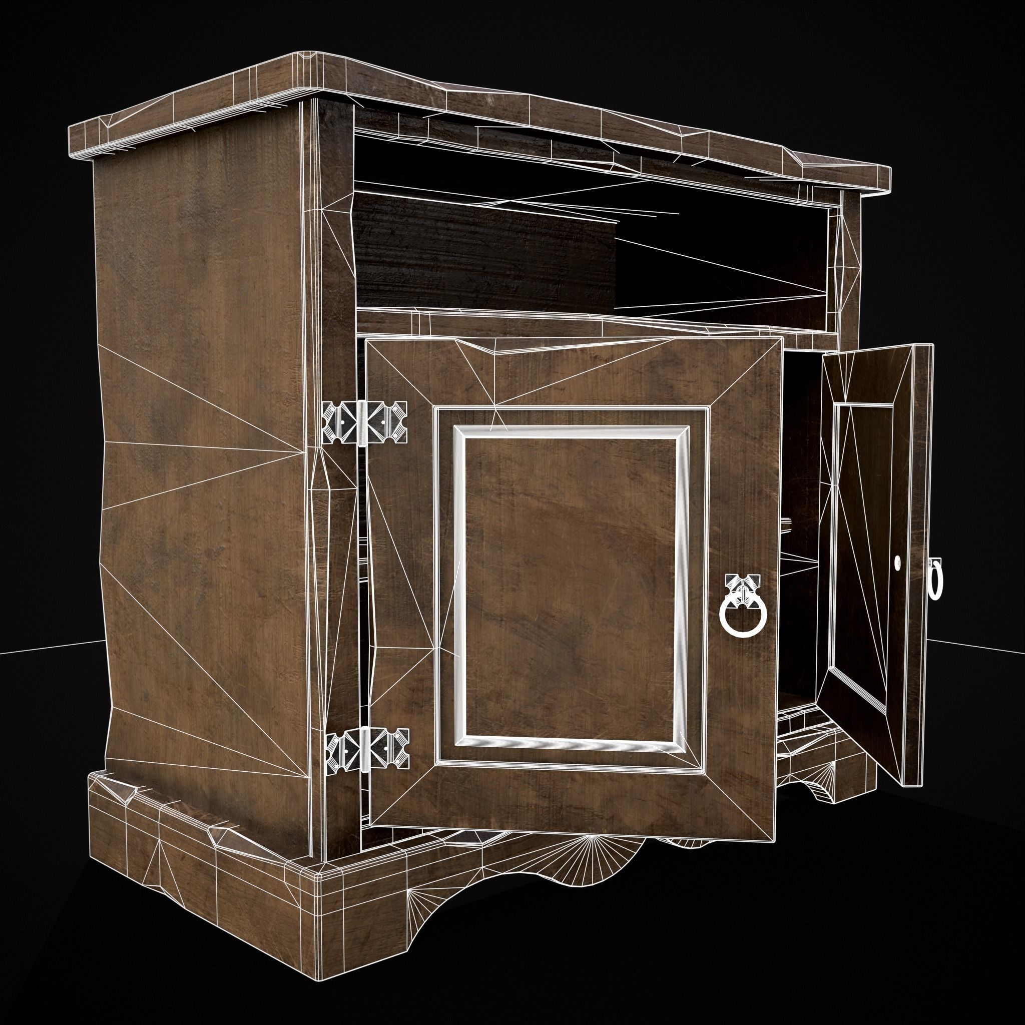 Medieval Antique Small Cabinet Low-poly 3D model_24