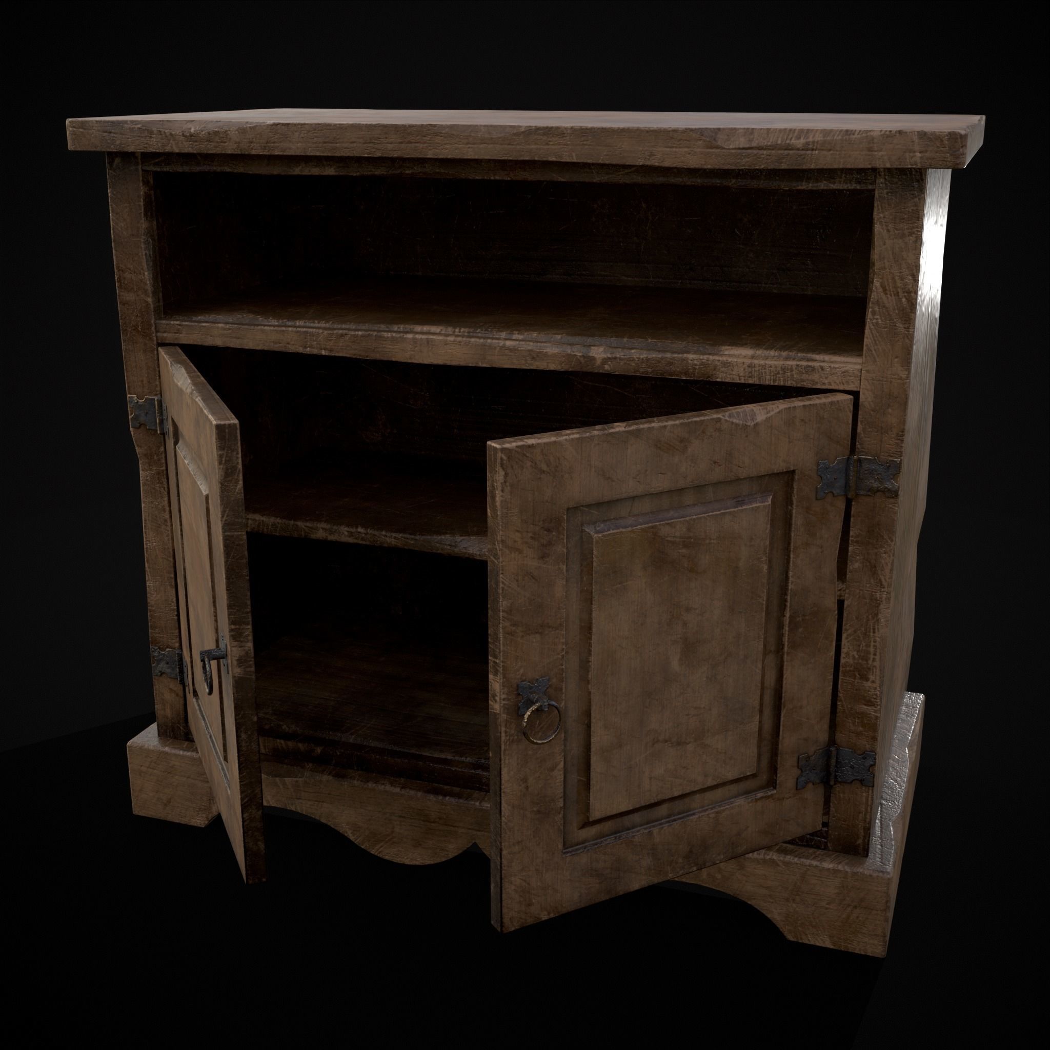 Medieval Antique Small Cabinet Low-poly 3D model_27