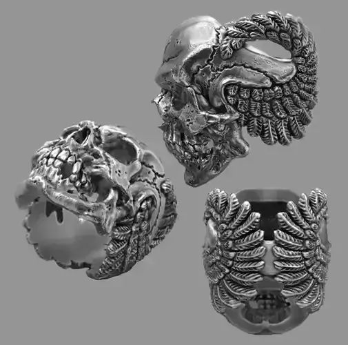 Skull ring with wings 3d model for 3d printing 3D print model