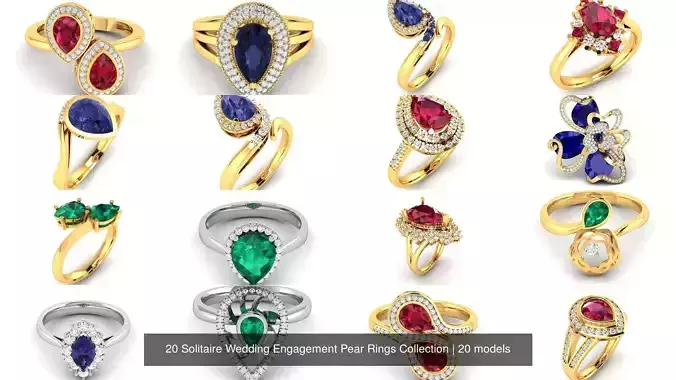 20 Solitaire Wedding Engagement Pear Rings Collection 