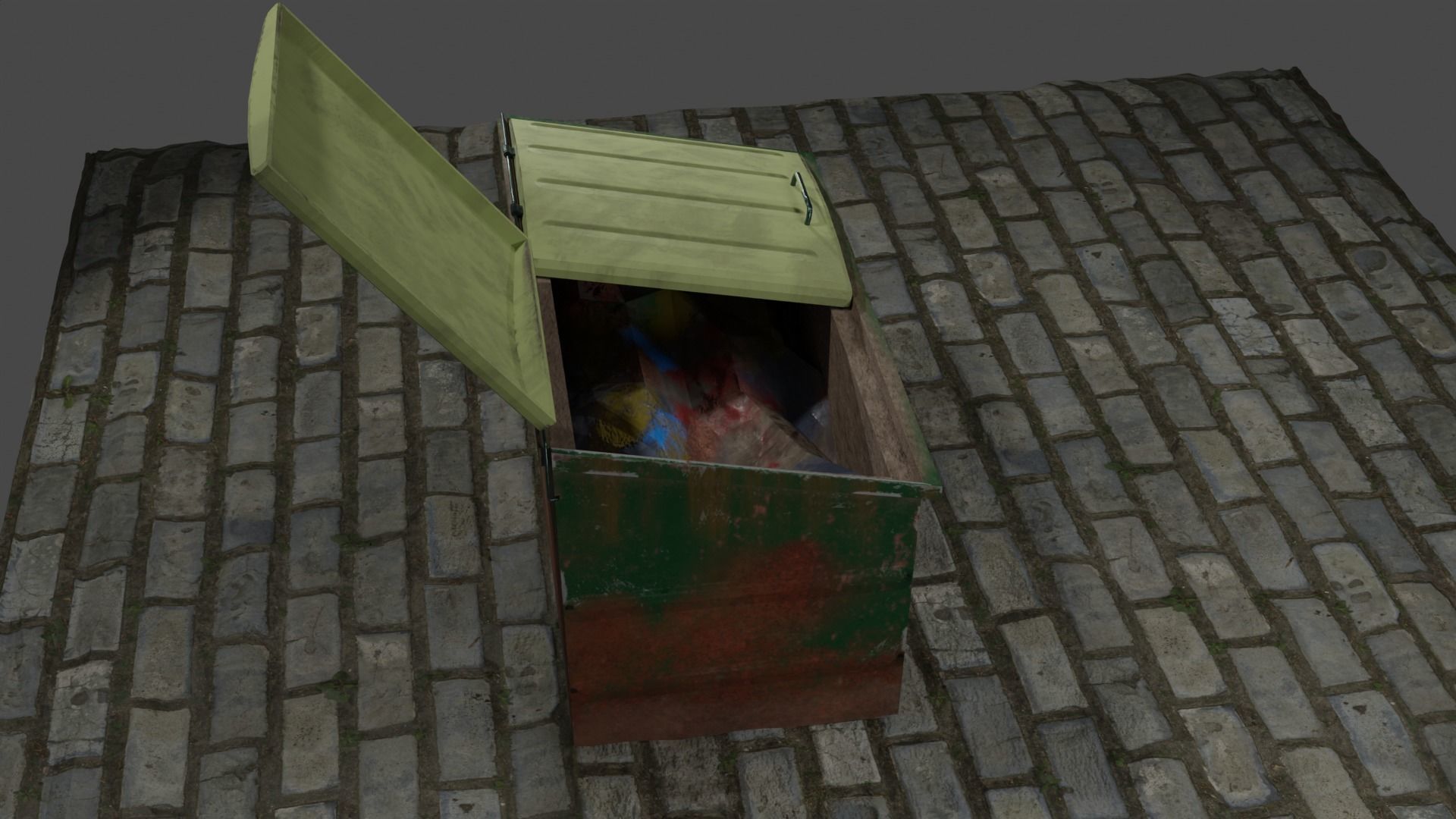 Trash cans and conteiners PBR Low-poly game ready Low-poly 3D model_2