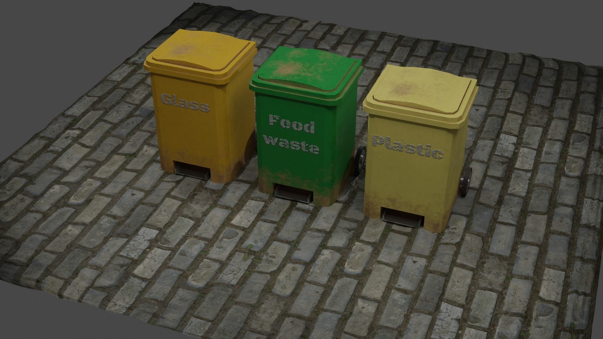 Trash cans and conteiners PBR Low-poly game ready Low-poly 3D model_4