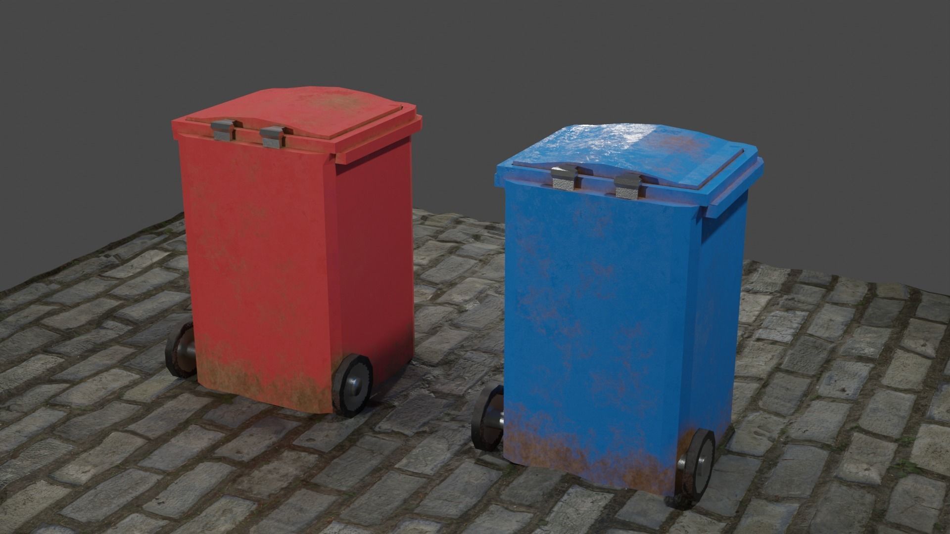 Trash cans and conteiners PBR Low-poly game ready Low-poly 3D model_16