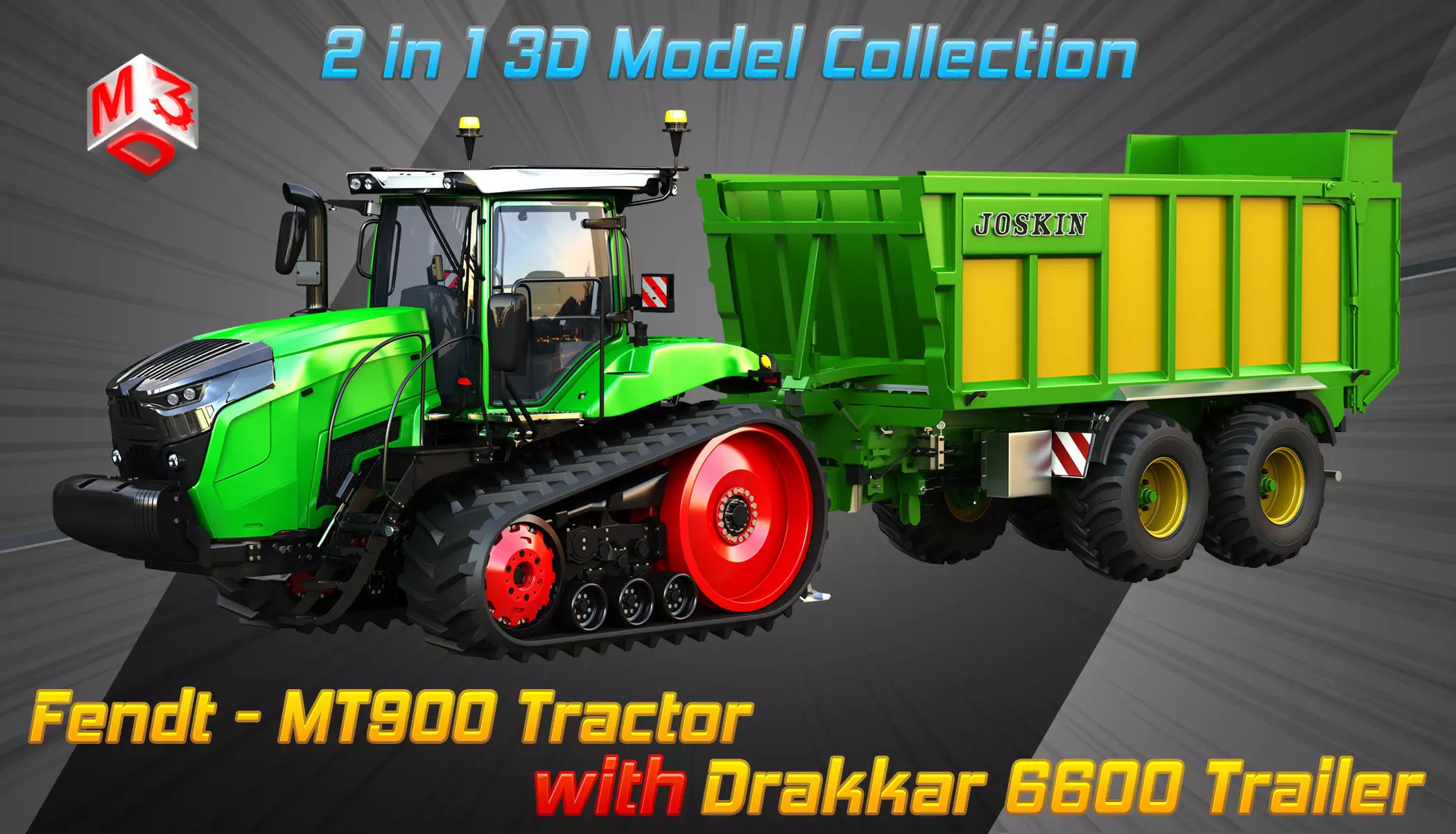 Fendt - MT900 Tractor with Drakkar 6600 Trailer 3D Model Collection_0