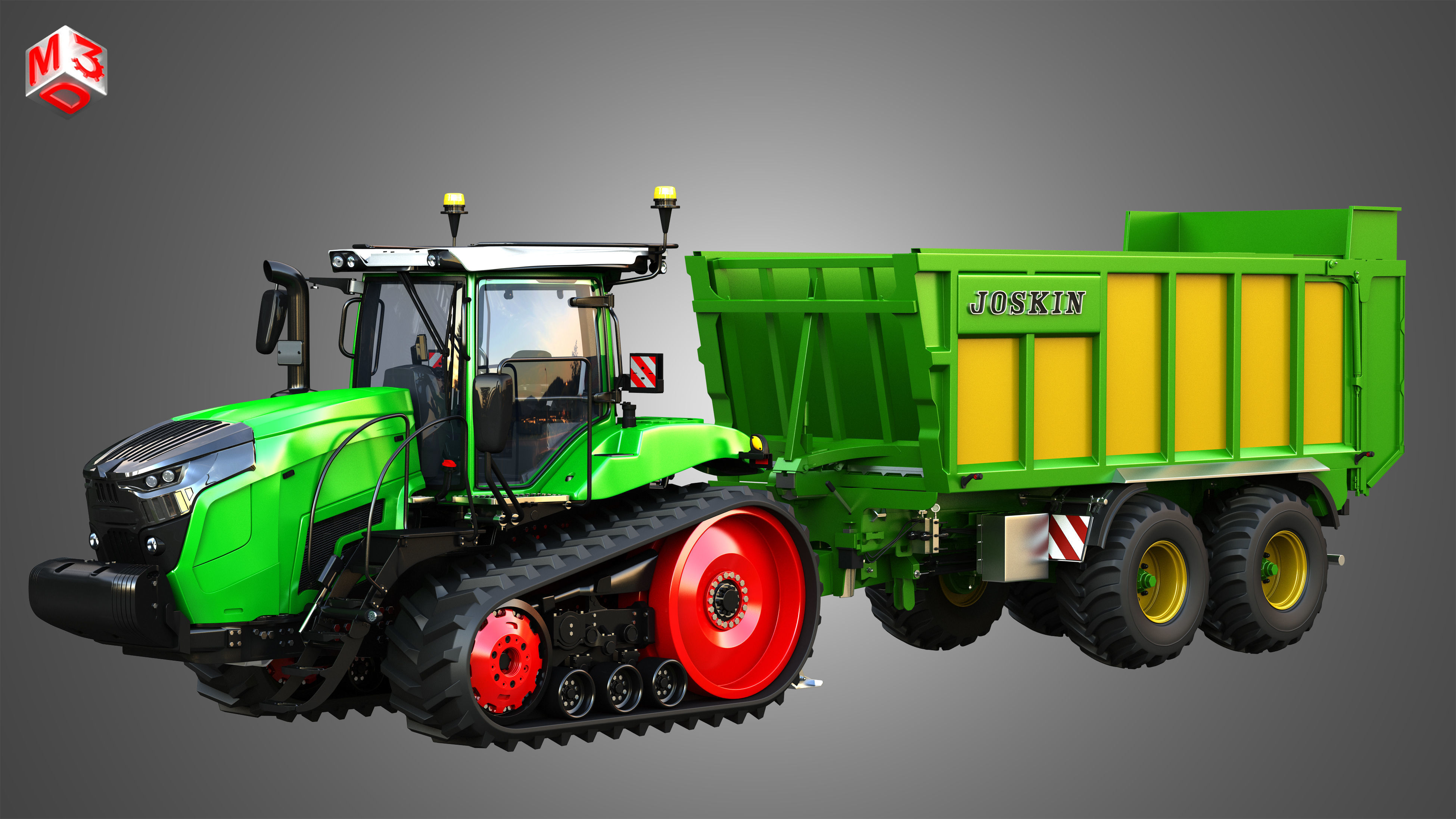Fendt - MT900 Tractor with Drakkar 6600 Trailer 3D Model Collection_2