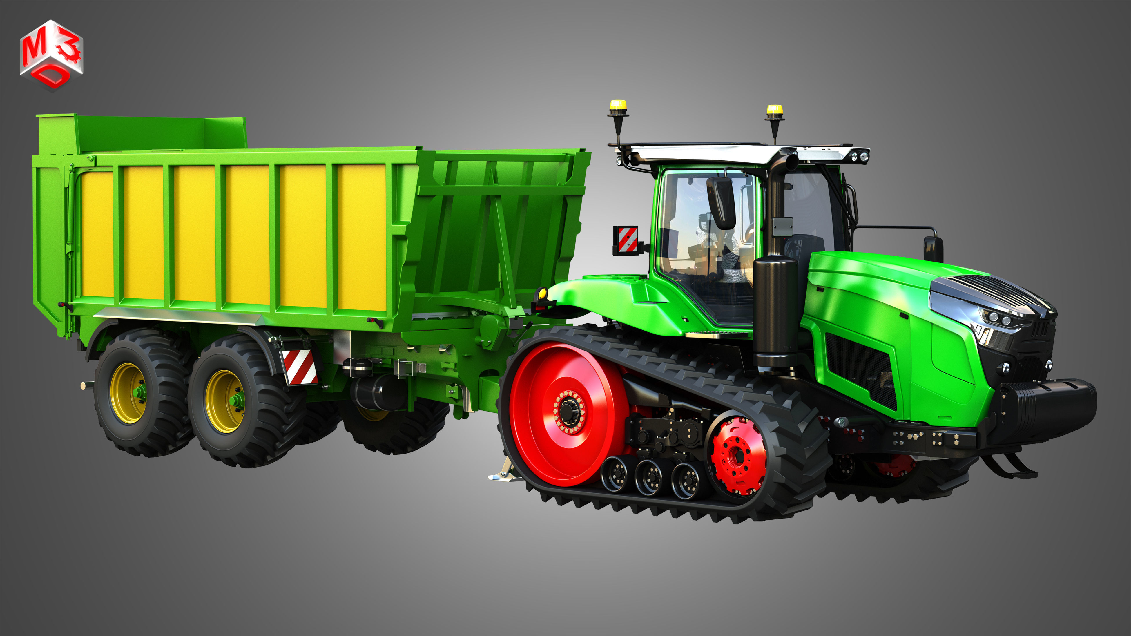 Fendt - MT900 Tractor with Drakkar 6600 Trailer 3D Model Collection_4