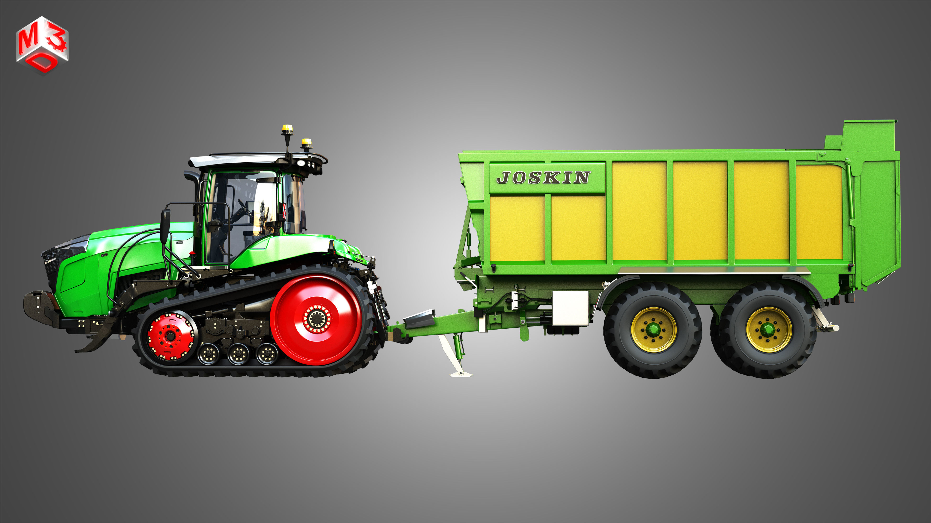 Fendt - MT900 Tractor with Drakkar 6600 Trailer 3D Model Collection_6
