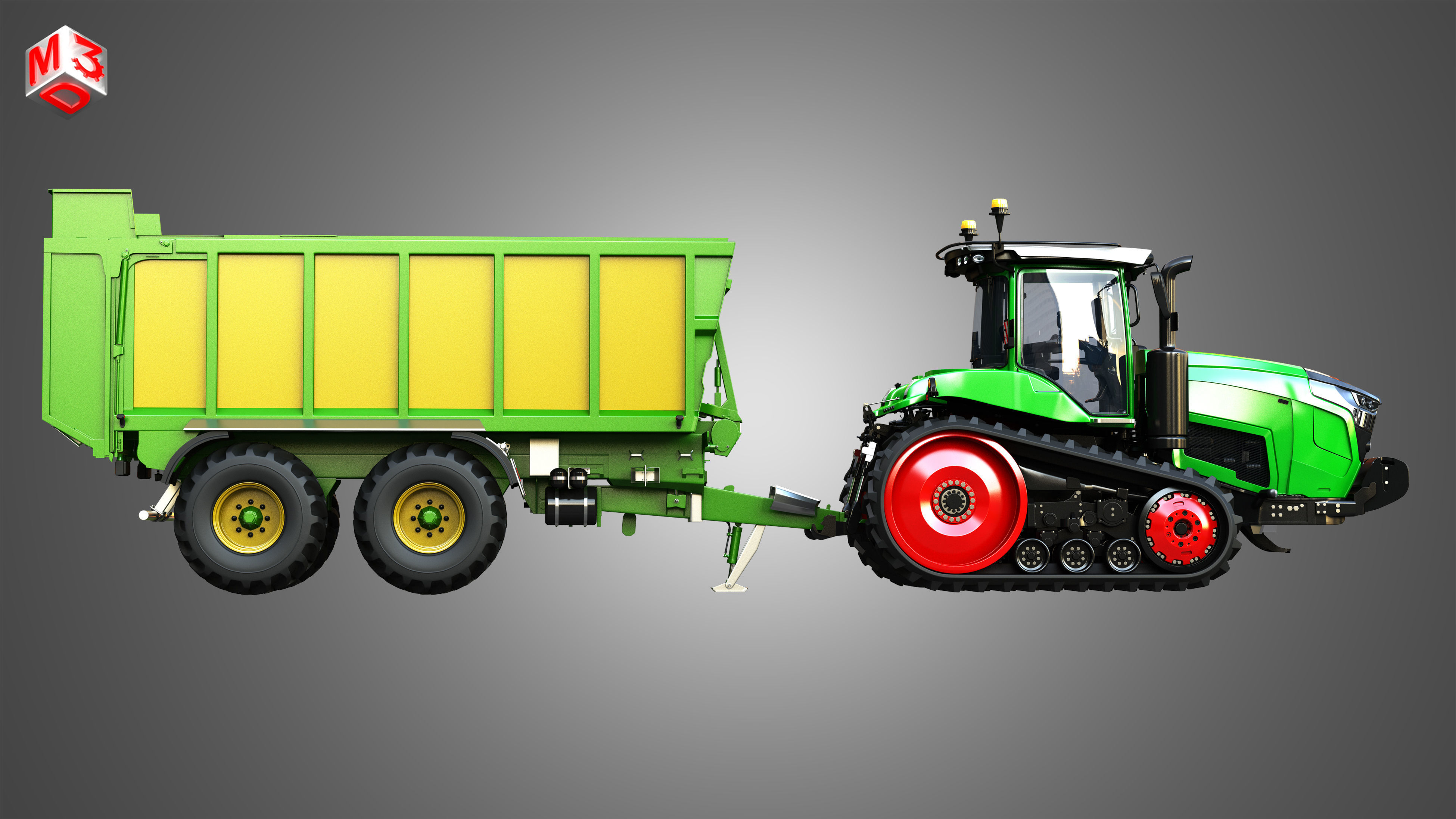 Fendt - MT900 Tractor with Drakkar 6600 Trailer 3D Model Collection_7