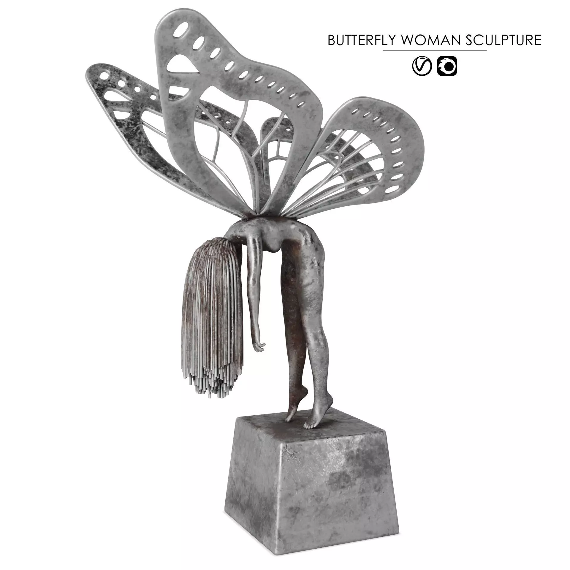  Butterfly Woman Sculpture with 4 PBR Materials 3D model_0