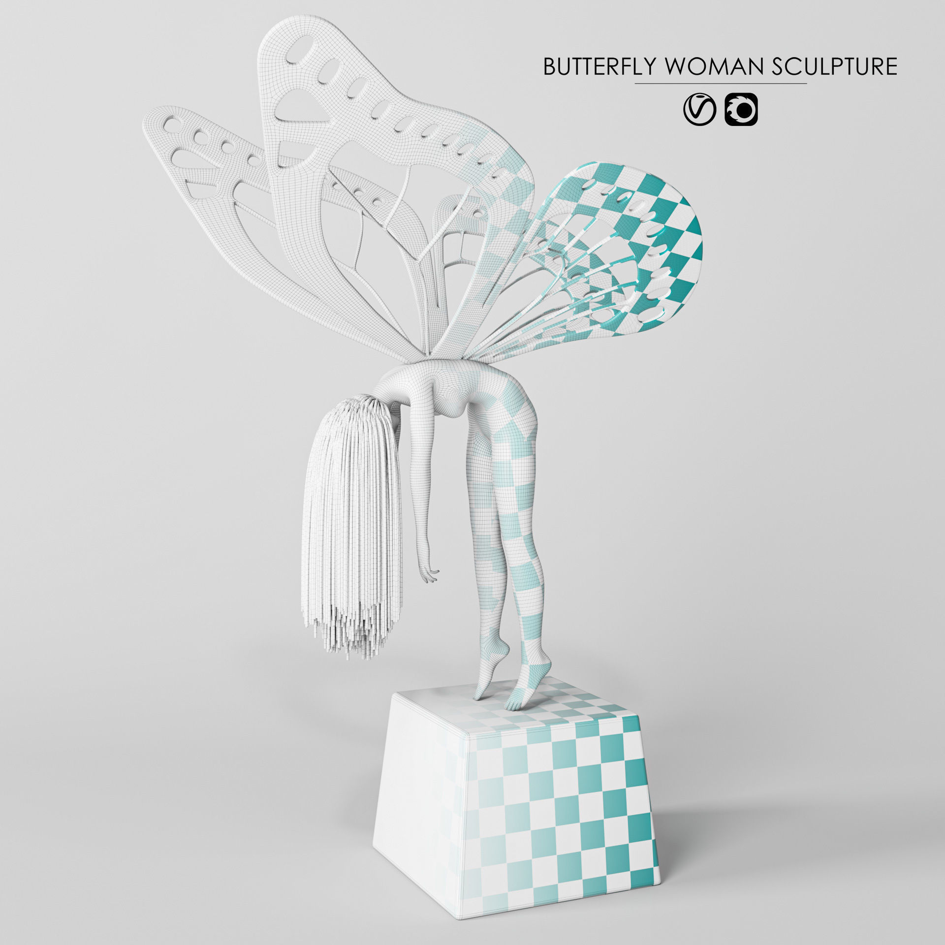  Butterfly Woman Sculpture with 4 PBR Materials 3D model_7