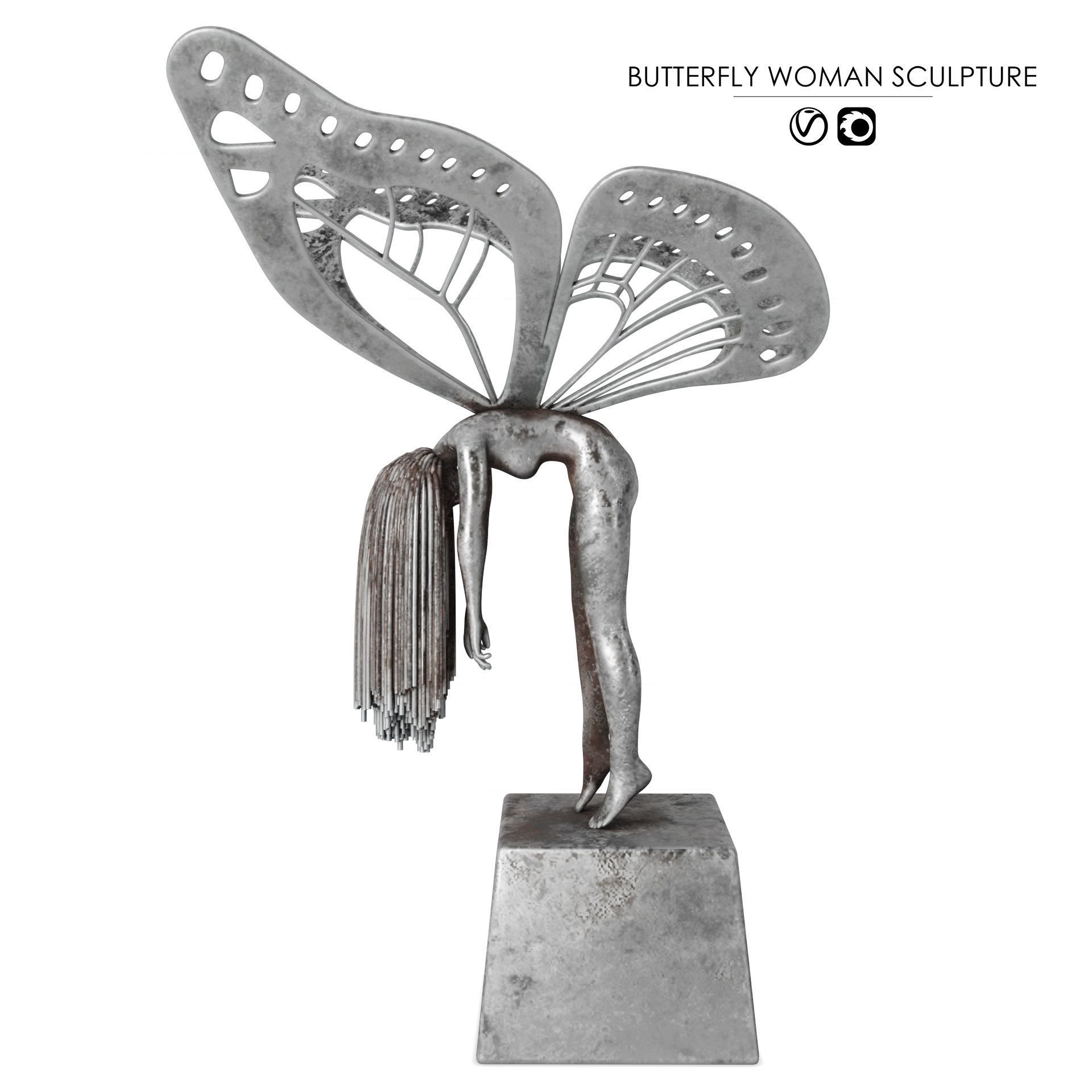  Butterfly Woman Sculpture with 4 PBR Materials 3D model_6