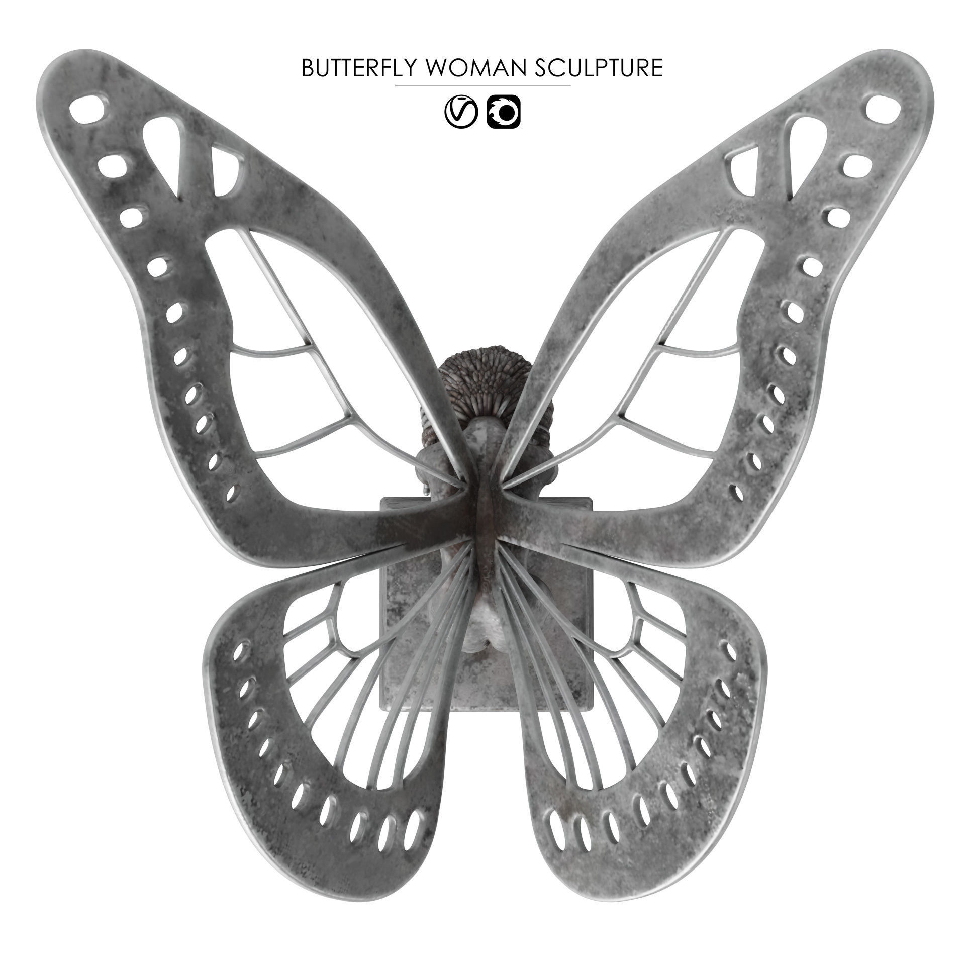  Butterfly Woman Sculpture with 4 PBR Materials 3D model_4