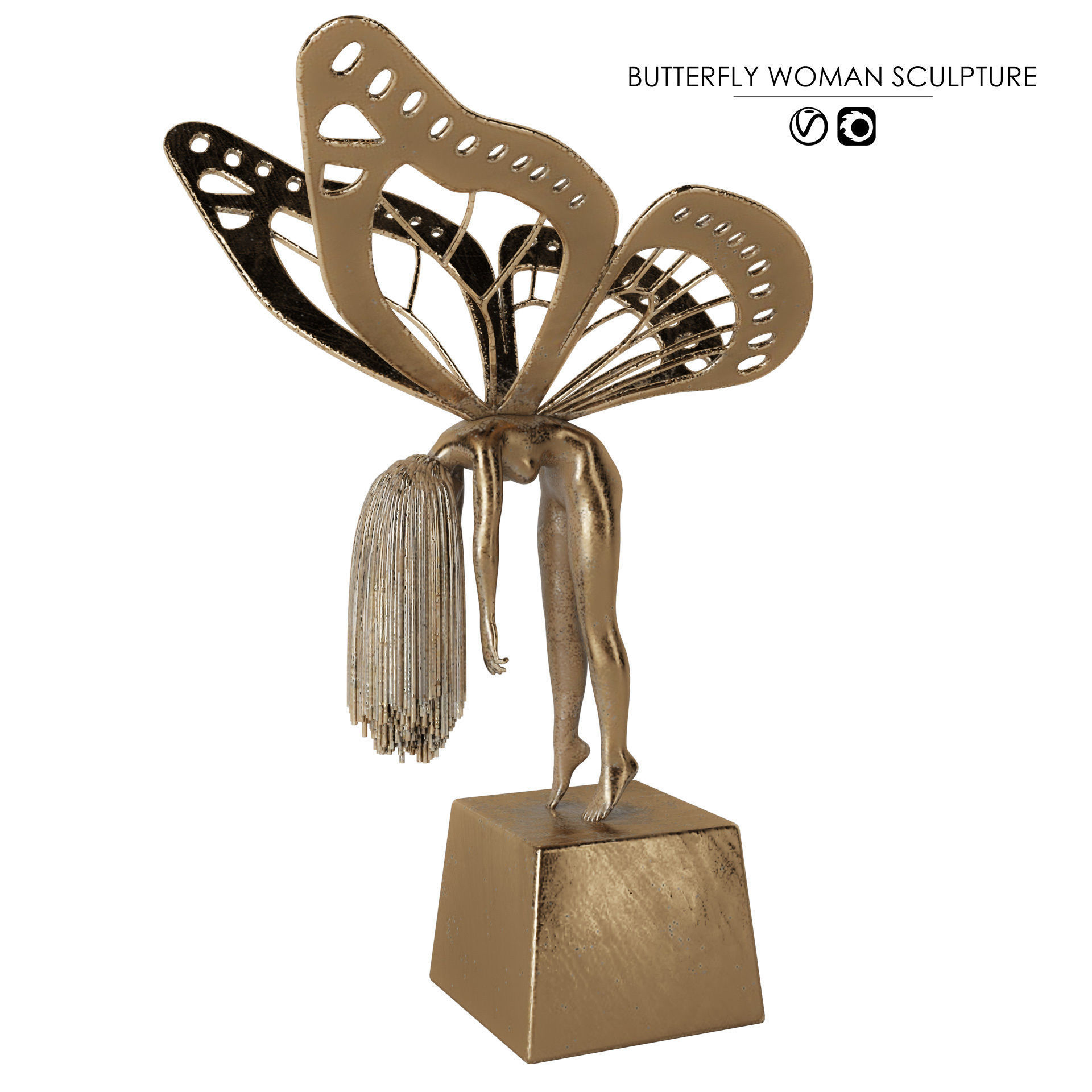  Butterfly Woman Sculpture with 4 PBR Materials 3D model_2