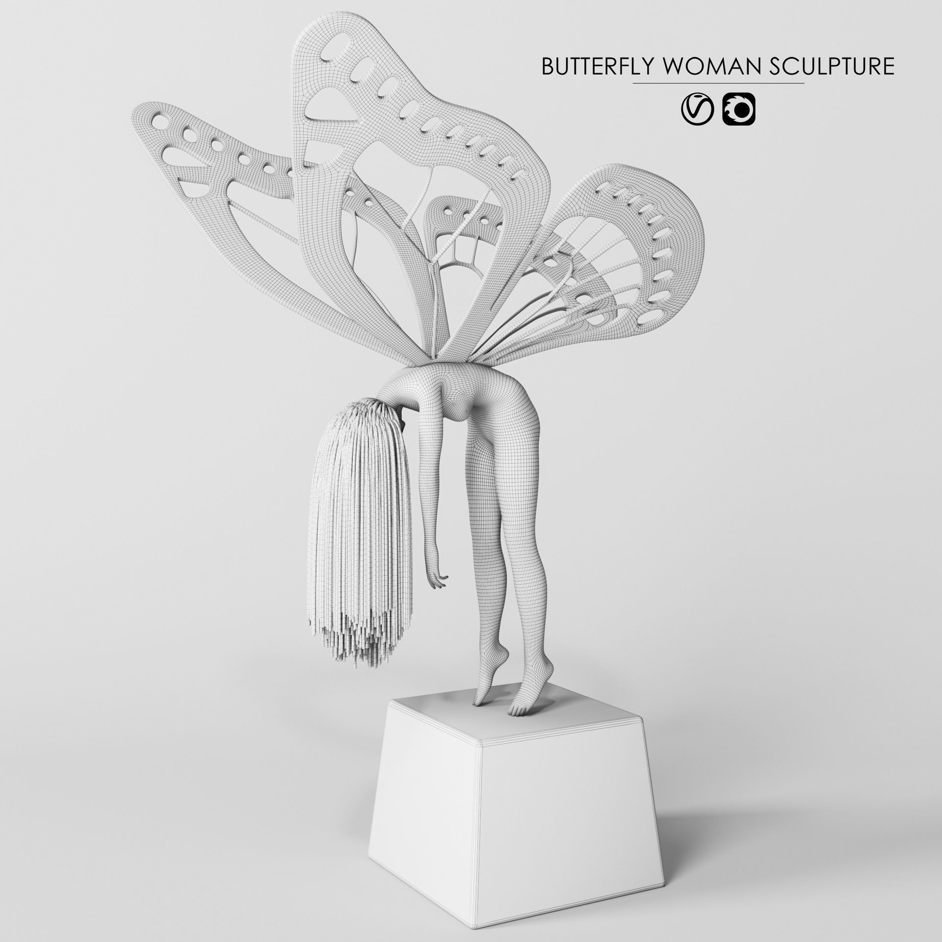  Butterfly Woman Sculpture with 4 PBR Materials 3D model_8