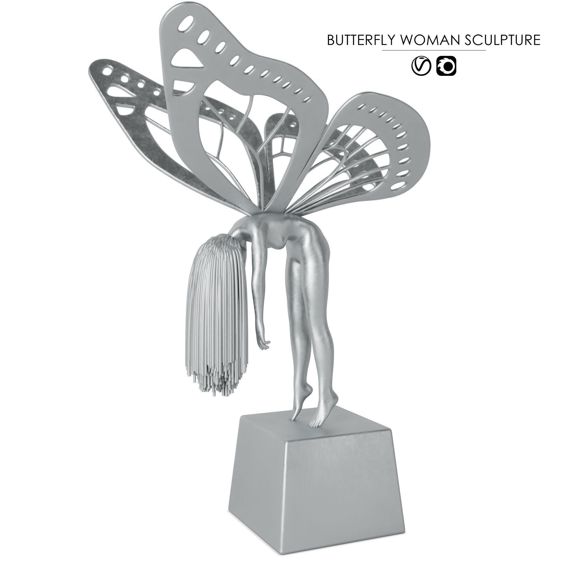  Butterfly Woman Sculpture with 4 PBR Materials 3D model_3
