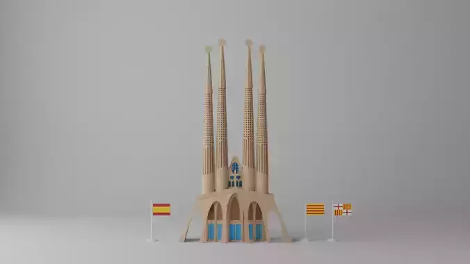Sagrada Familia Facade Barcelona Low-poly 3D model