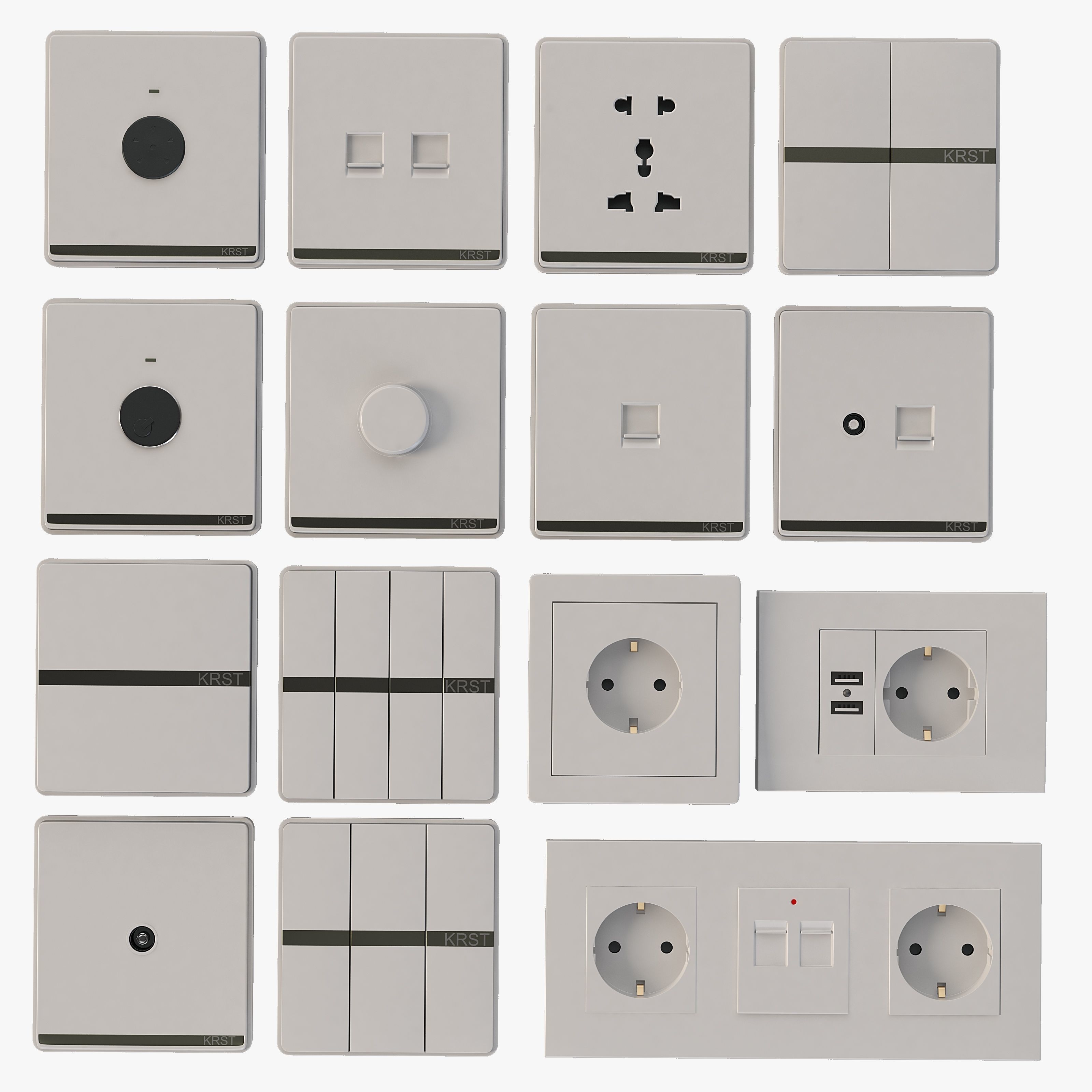 Coswall Krst Modular Range Switches and Wall Sockets Set 3D model_1