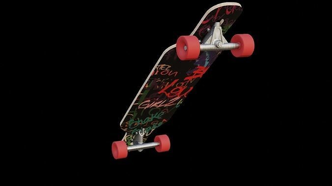 Longboard skateboard flying in air Low-poly 3D model