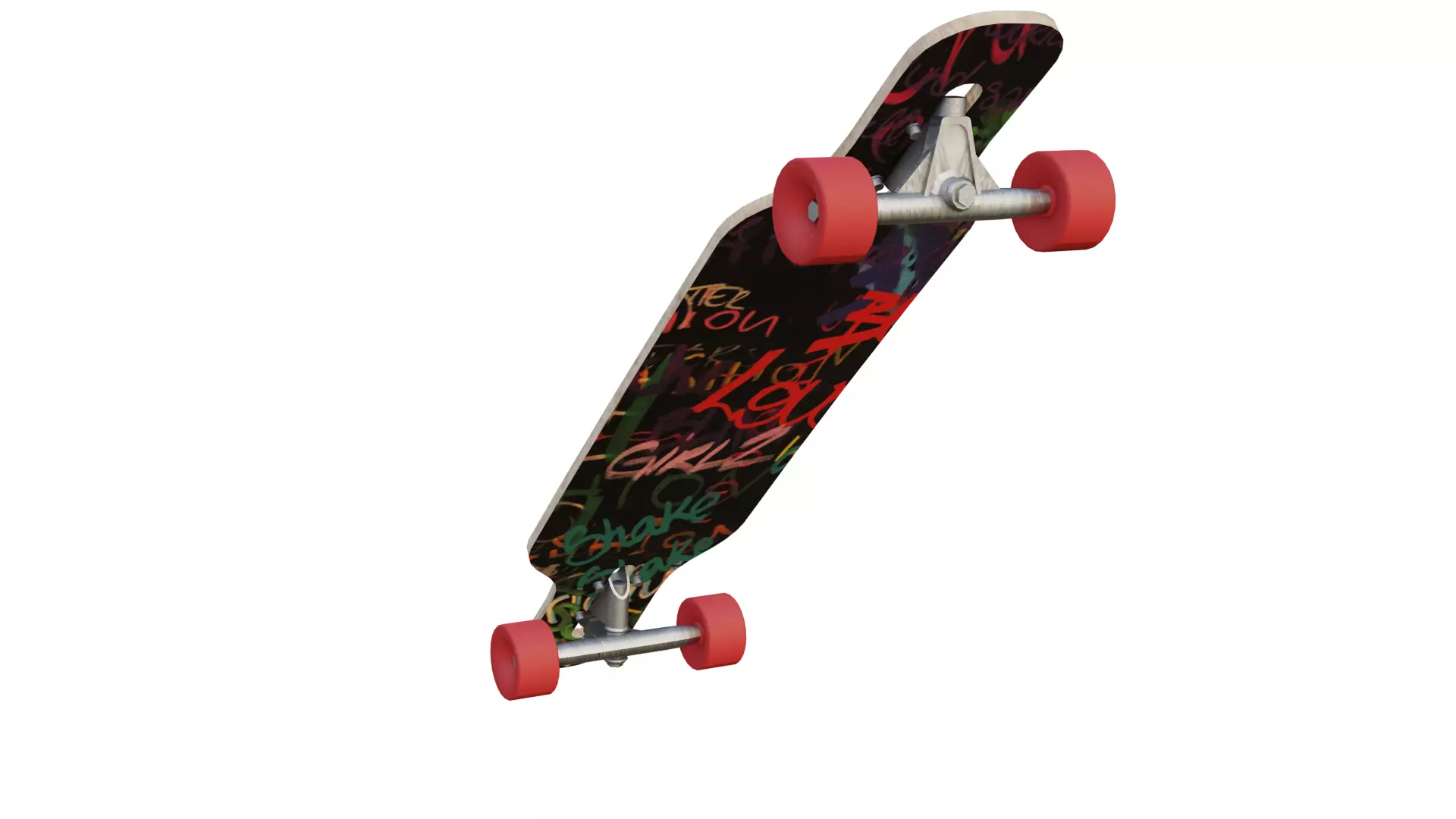 Longboard skateboard flying in air Low-poly 3D model_0