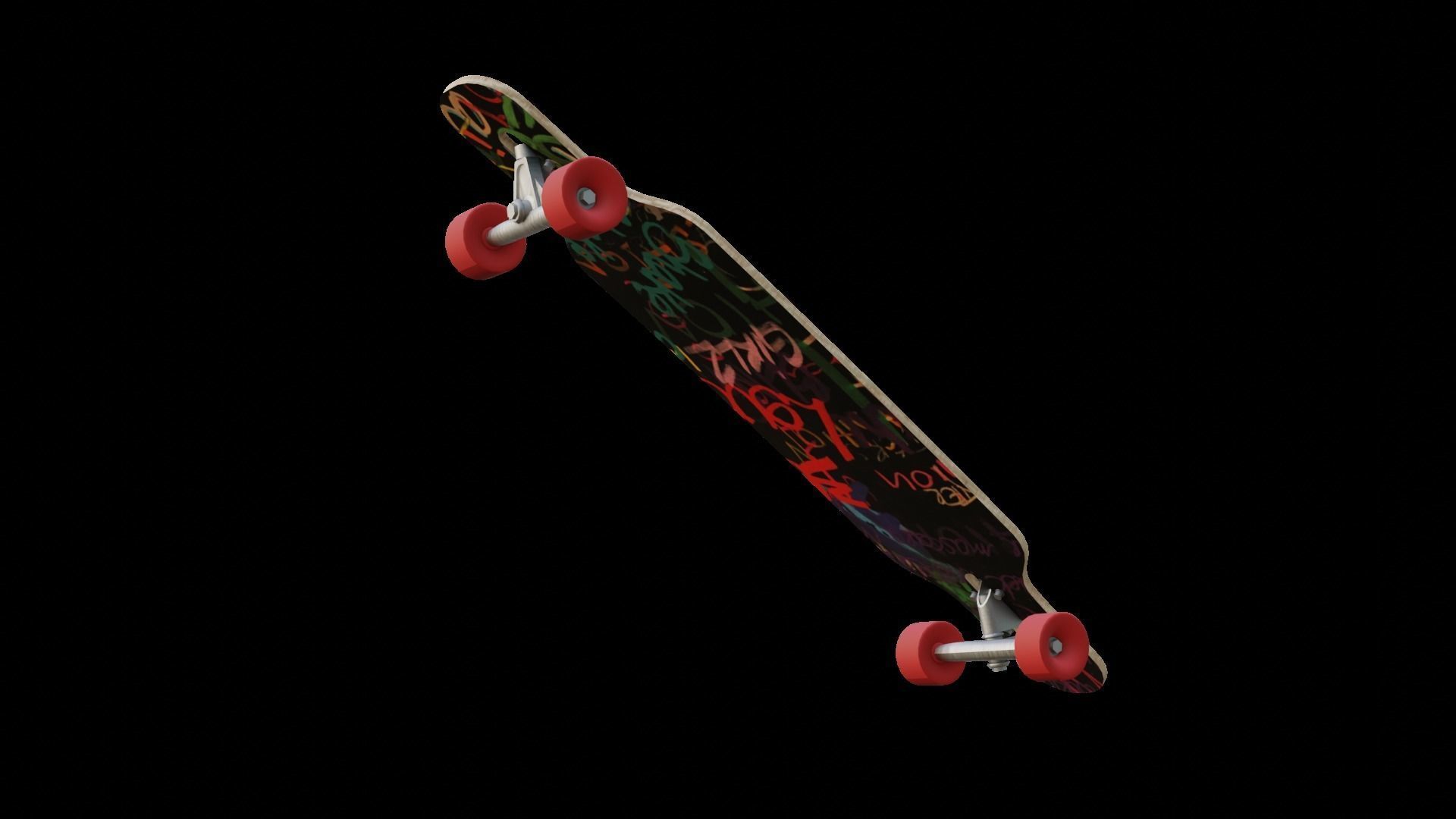 Longboard skateboard flying in air Low-poly 3D model_1