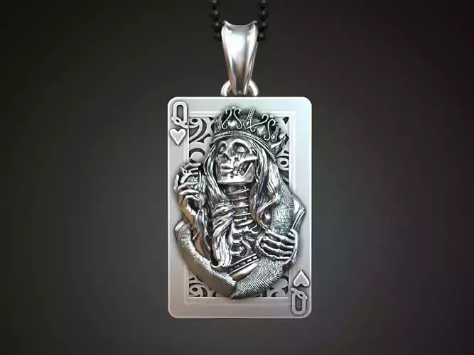 Pendant playing card Queen of Hearts undead  3D print model