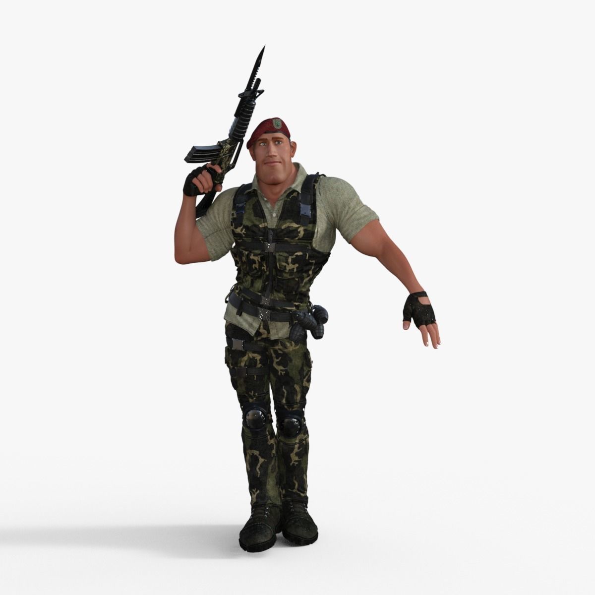 Commando Soldier Character Rigged 3D model_11