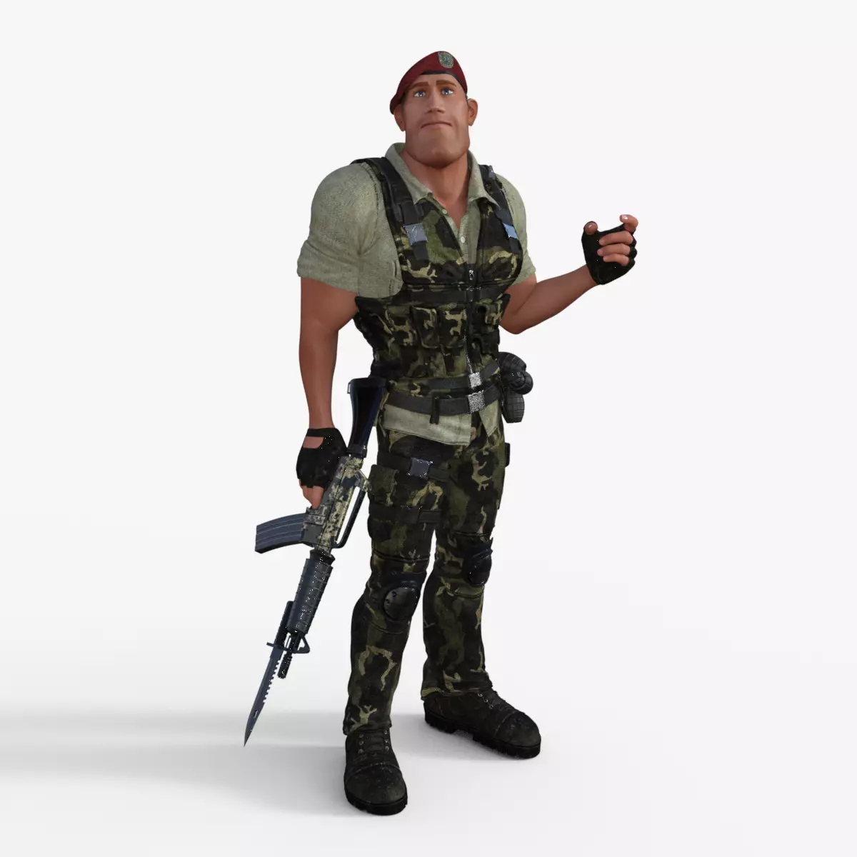 Commando Soldier Character Rigged 3D model_0