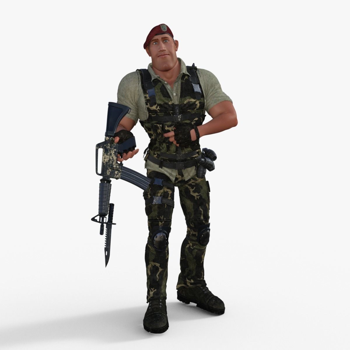 Commando Soldier Character Rigged 3D model_16