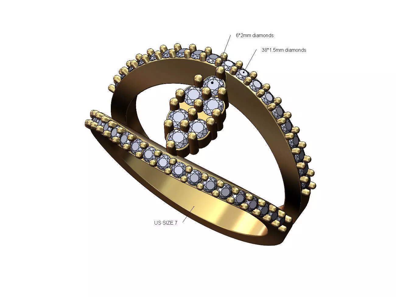 Cluster Diamond lips engagement ring US size 7 3D print model