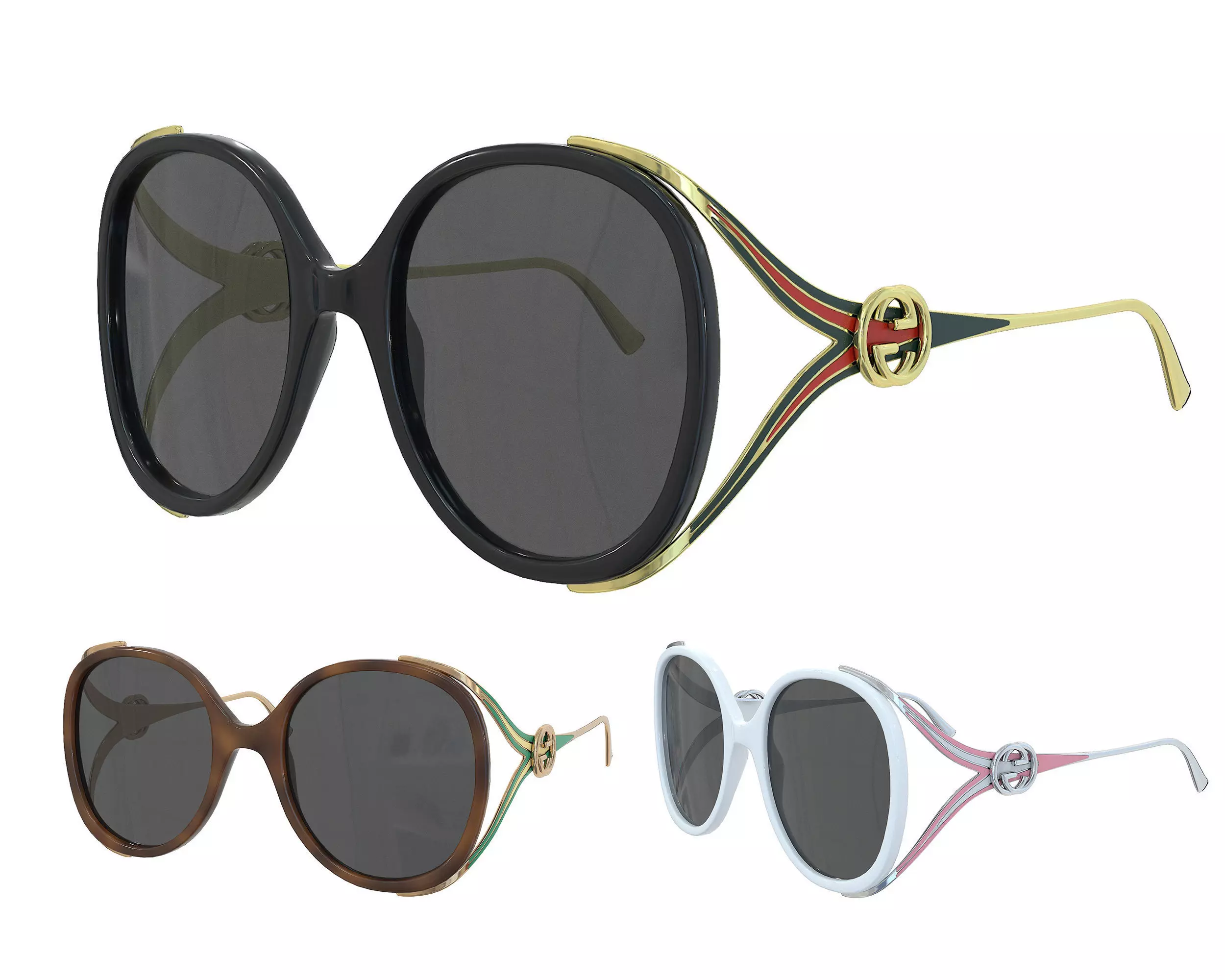 Gucci Round-frame Interlocking G sunglasses Low-poly 3D model_0