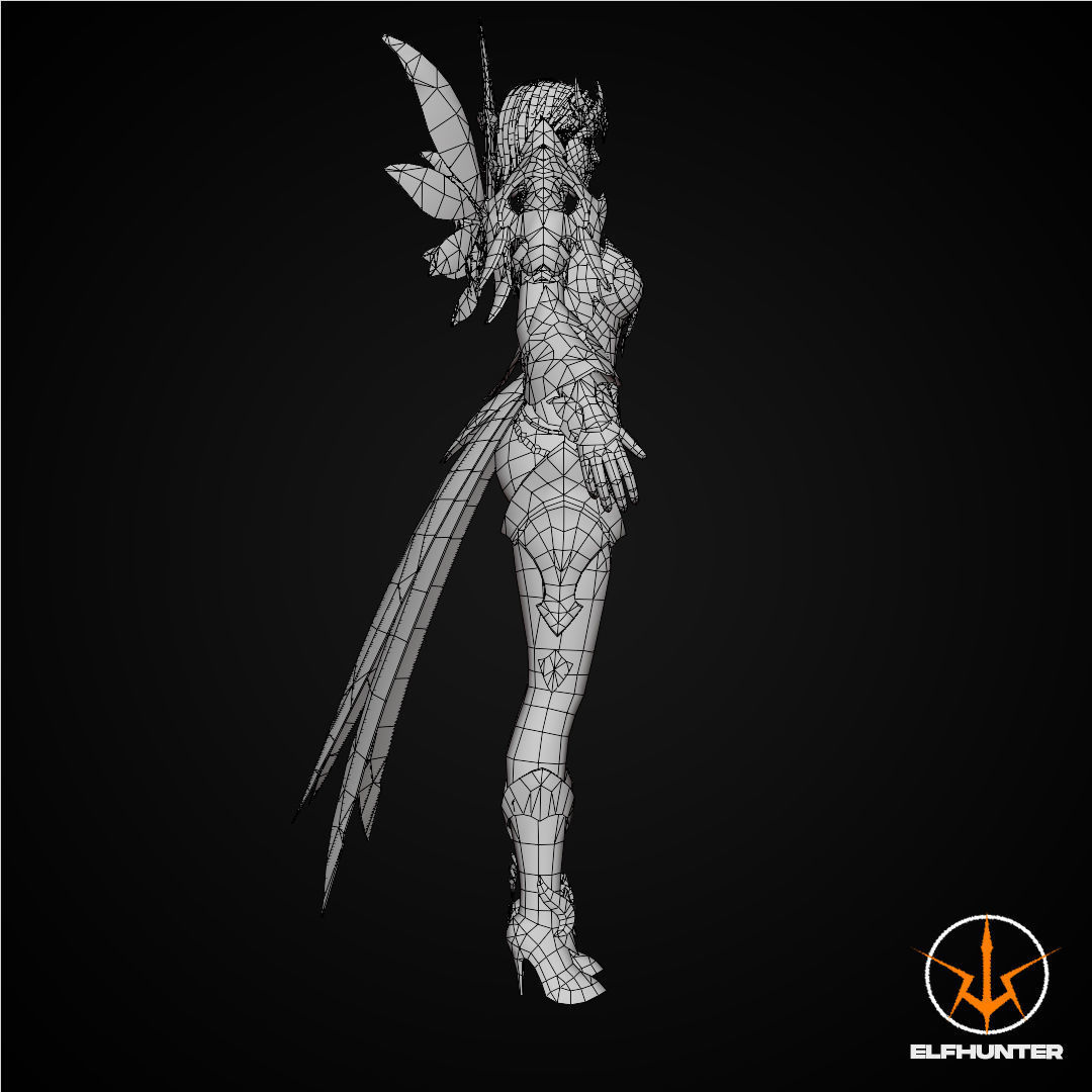 EXCLUSIVE ELF HUNTER EDITION RIGGED CHARACTER ELF ICE QUEEN Low-poly 3D model_11