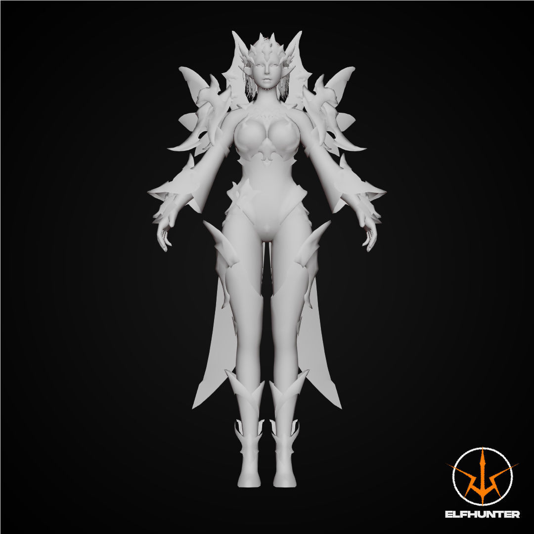 EXCLUSIVE ELF HUNTER EDITION RIGGED CHARACTER ELF ICE QUEEN Low-poly 3D model_6