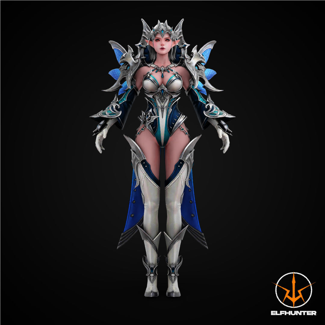 EXCLUSIVE ELF HUNTER EDITION RIGGED CHARACTER ELF ICE QUEEN Low-poly 3D model_2