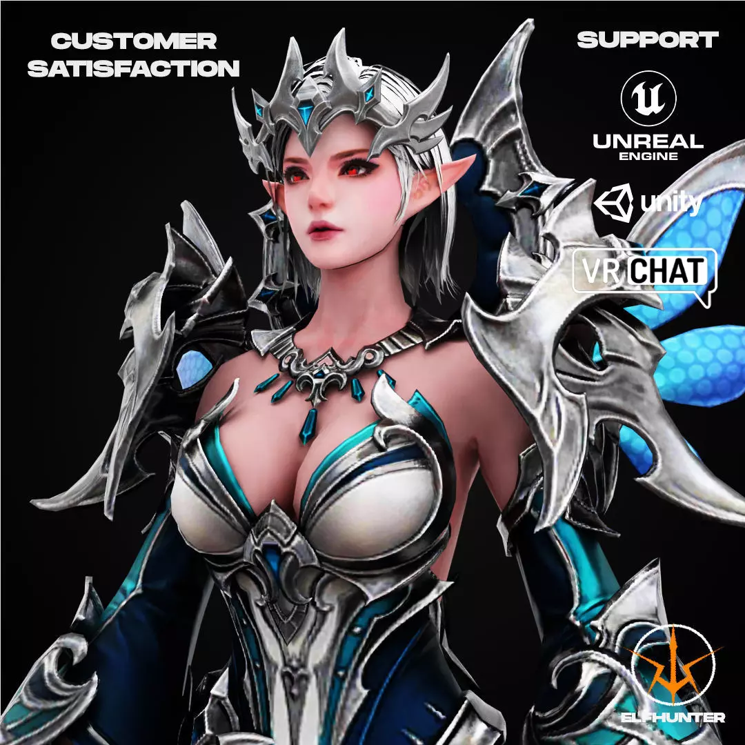 EXCLUSIVE ELF HUNTER EDITION RIGGED CHARACTER ELF ICE QUEEN Low-poly 3D model_0