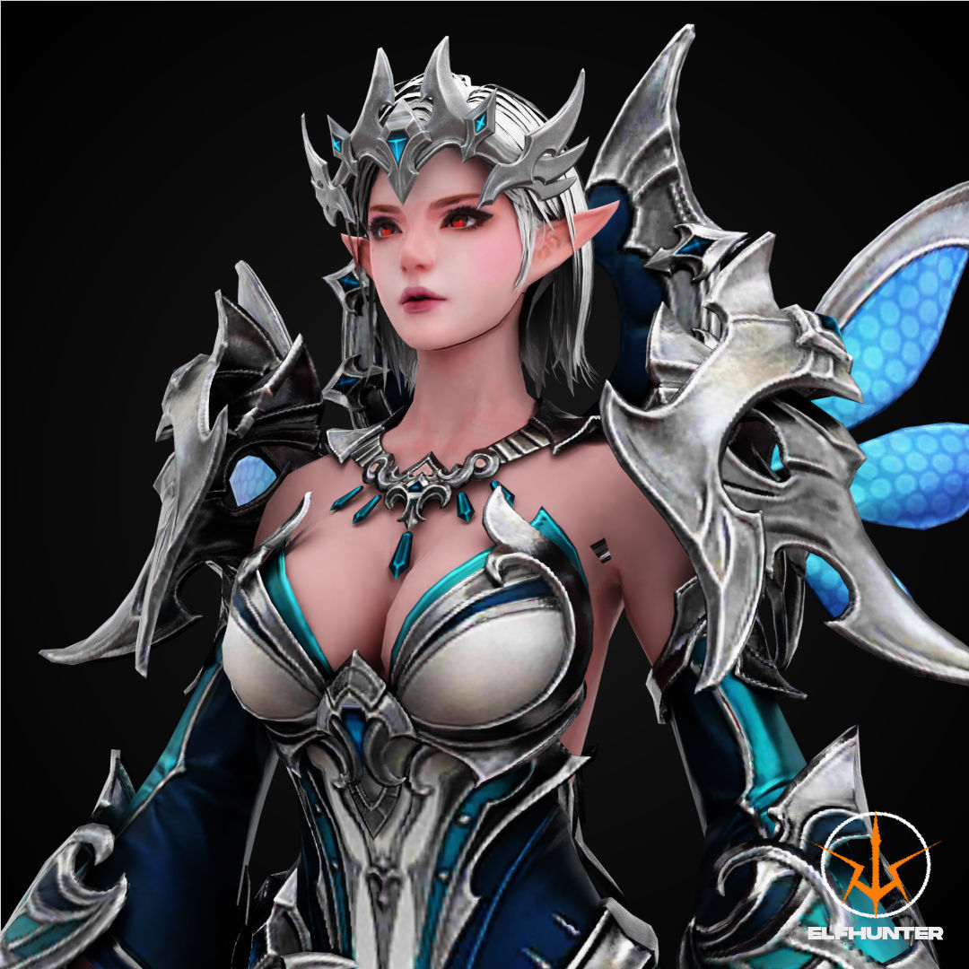 EXCLUSIVE ELF HUNTER EDITION RIGGED CHARACTER ELF ICE QUEEN Low-poly 3D model_1