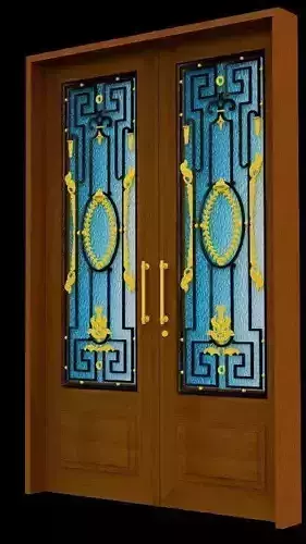 Entry door - Wood - Wrought iron 3D model