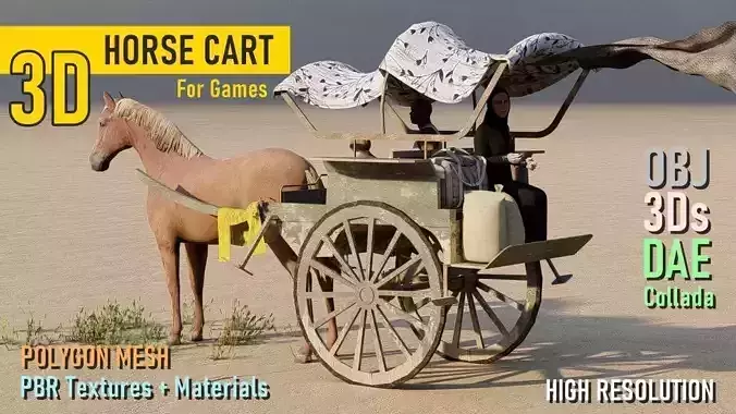 Horse Cart Low-poly 3D model