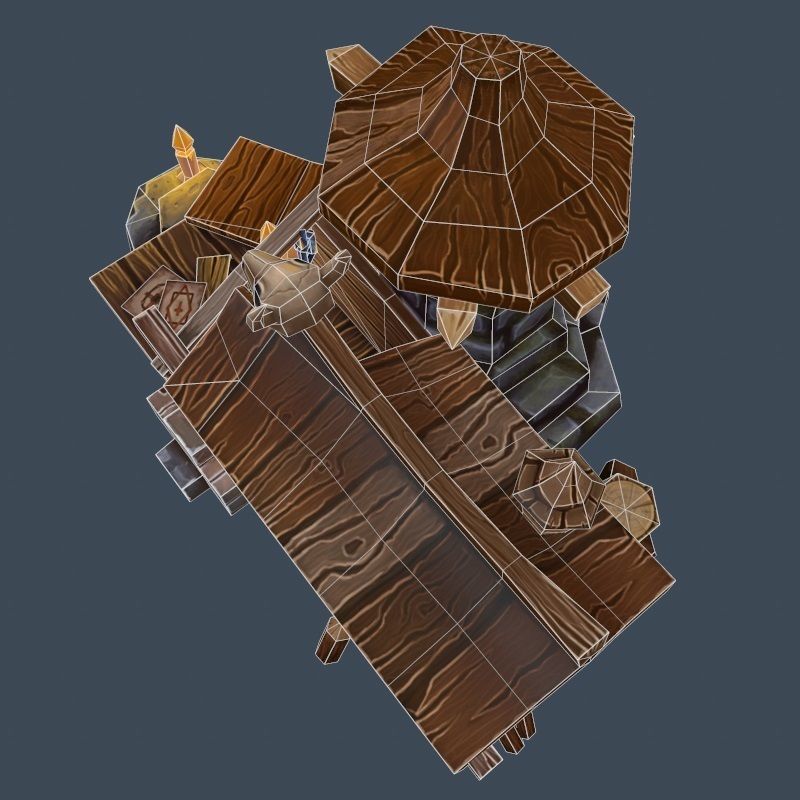 Cartoon Old Wood and Stone Workshop Sawmill Low-poly 3D model_8